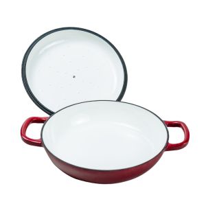 3.6qt Shallow Enamel Casserole Dish With Lid Multifunctional