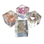 transparent cubic shaped resin paper weight with real dry flowers for home and