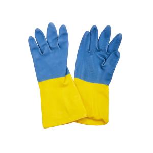 China Spray Lining Bi-Color Latex Household Gloves with Flock Lining and Cleaning LX02281 factory