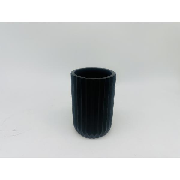 Black polyresin bathroom set round shape with vertical stripe hand soap bottle toilet brush holder