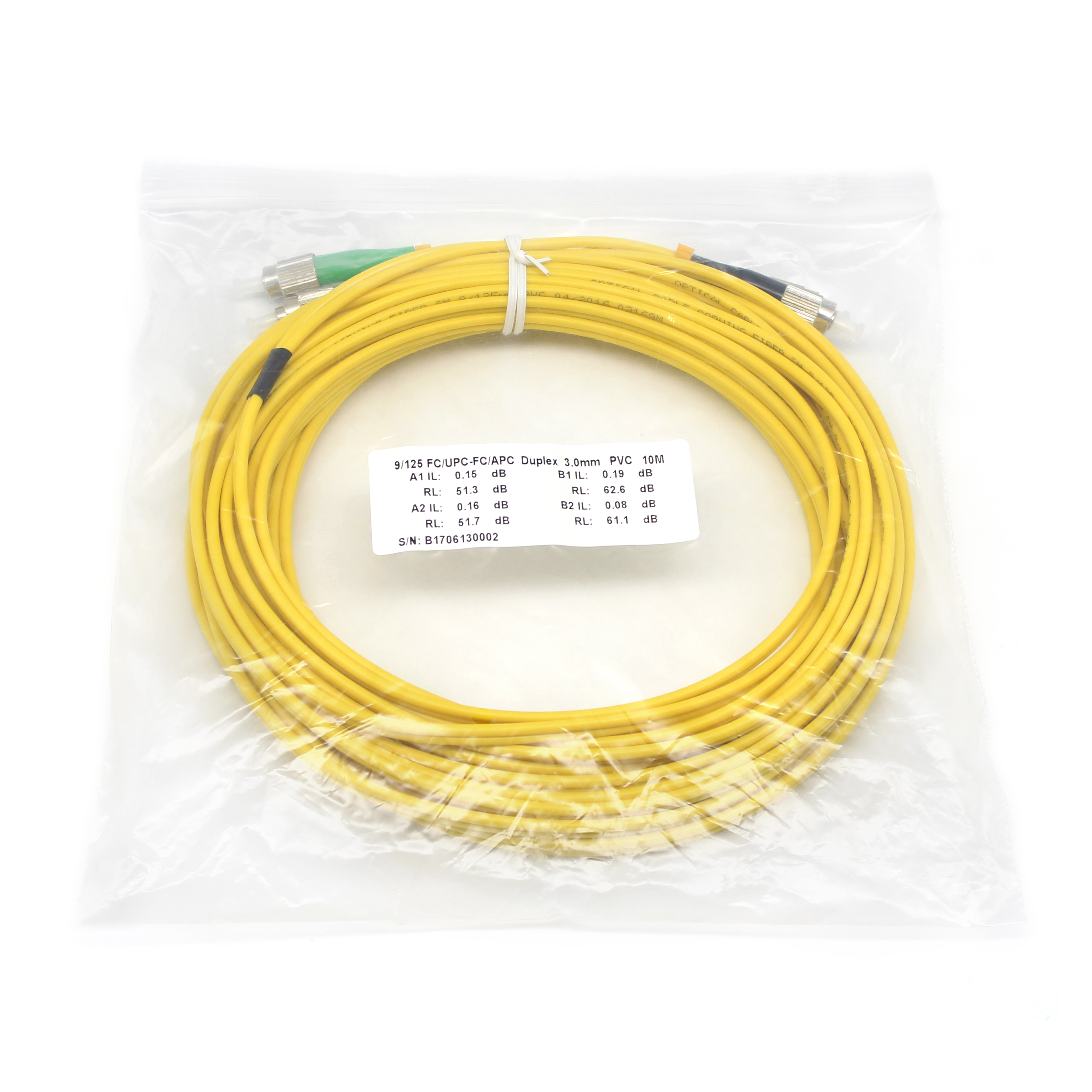 FTTH Duplex FC APC to FC UPC SM Fiber Optic Patch Cord for and 1000 Connection Times