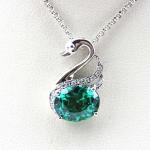 925 Sterling Silver Oval Green Cubic Zircon Swan Pendant Necklace (PSJ090)