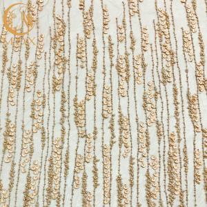 China Wedding Dress 3D Flower Embroidery Lace Fabric With Heavy Beads factory