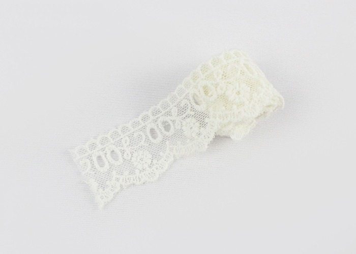 Milk Silk Nylon Eyelet Wedding Lace Trim For Garment , Floral Embroidered Lace Ribbon