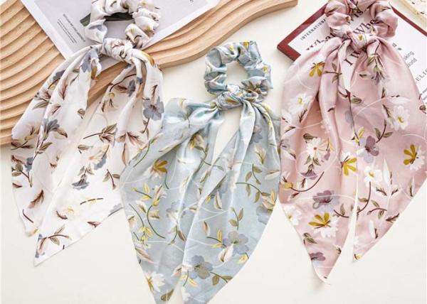 Large satin printing girls prom hair accessories ponytail streamer flower-cloth