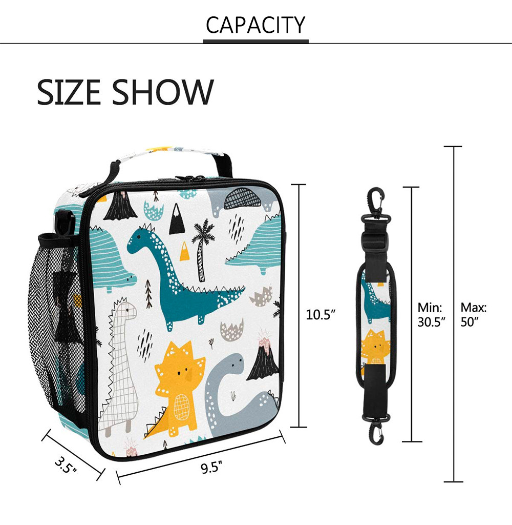 Dinosaur PEVA Lining Insulated Lunch Cooler Bags For Kids