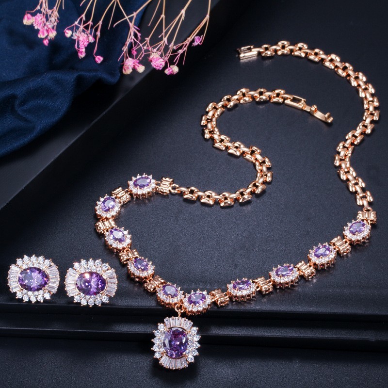 CZ Pendant Necklace for Women Necklace Bracele Earring Ring Jewelry Wedding Jewelry Sets For Brides