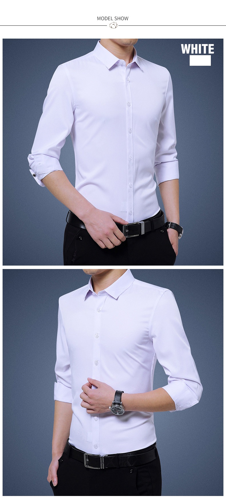Turn-down Collar Plus Size Men's T-shirts Solid Color Long Sleeve Dress Shirts For Men