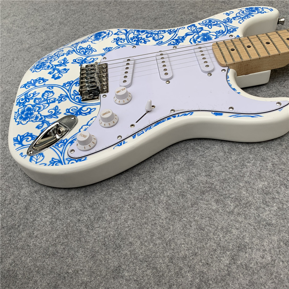 High Quality blue and white porcelain electric guitar white guitar birthday present free shipping