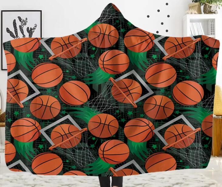 Sports Rugby Football Basketball Print Oversized Hooded Blankets Anti Shrink