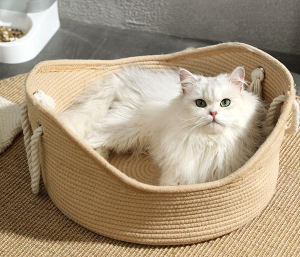 Anti Anxiety Indoor Rattan Cat Bed Round Soft Litter Mat Cushion For Pets