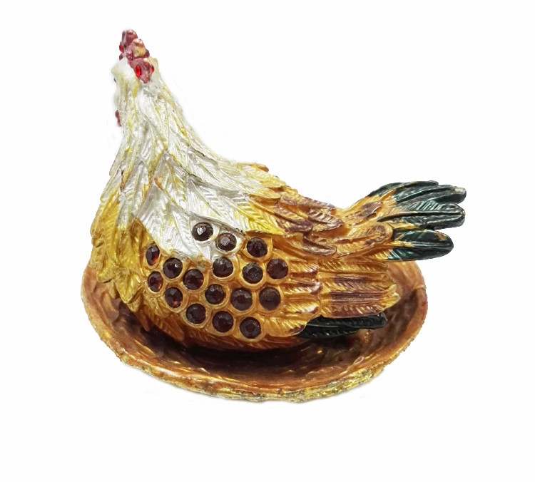 Wholesale pewter zinc alloy hen shape metal trinket box big size pewter hen metal trinket box