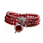 5mm Round Genuine Garnet Beads Bracelet with 925 Silver Marcasite Garnet Charm