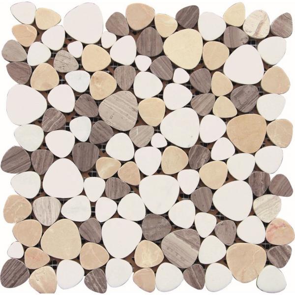 China Black And White Glass Mosaic Tiles , 3D Triangle Round Marble Mosaic Wall Tile 30x30 factory