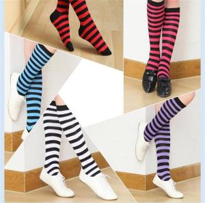China Korean fashion style stripe patterned design cozy polyester long stockings for ladies factory