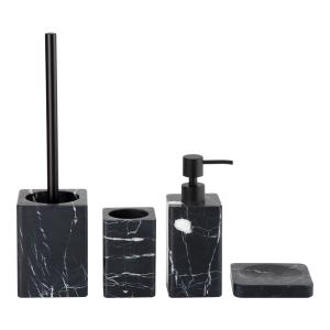China 4PCS Nature Marble Bathroom Accessories Set Square Shape With Eased Edge Black With White Veins Lotion Pump factory