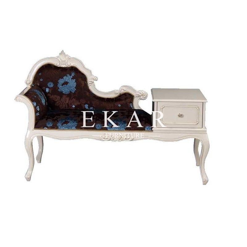 Antique Wooden Hand Carved French Style Chaise Lounge With Storage Cabinet