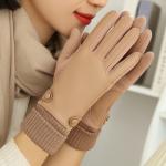 Black Color PU 22x16cm Winter Warm Gloves For Women
