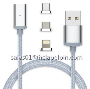 China 3 in 1 Metal Connector Dustproof Plug Braided Magnetic USB Lightning Cable for iPhone 7 /Android, Samsung S7 factory