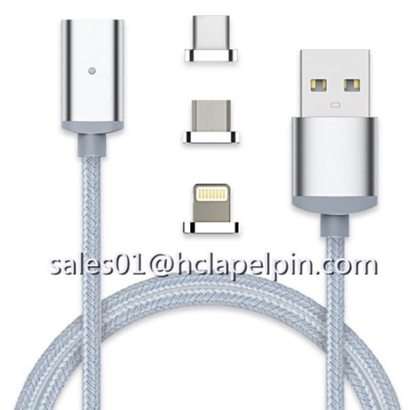 3 in 1 Metal Connector Dustproof Plug Braided Magnetic USB Lightning Cable for