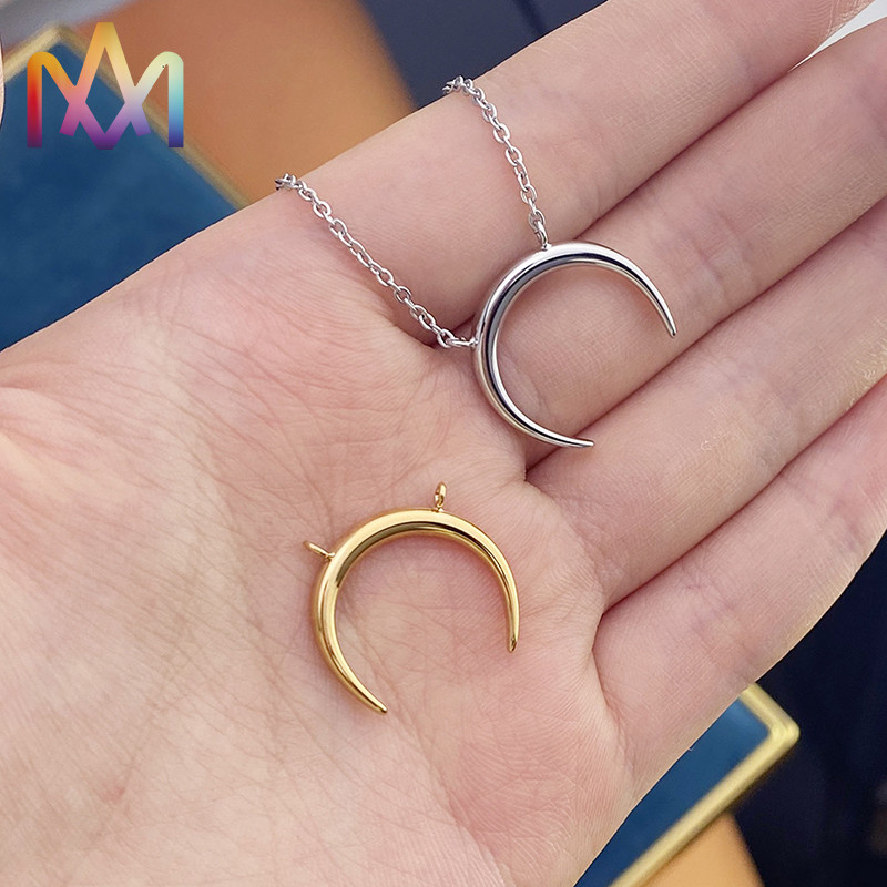 Double Holes SS304 Crescent Moon Charms For DIY Necklace Making