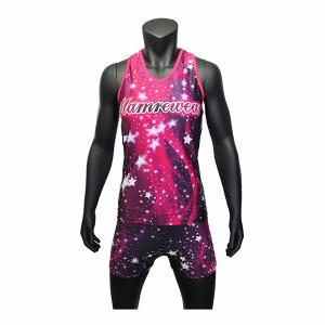 China Nice Design Purple Color Cheer Dance Clothes Tank And Shorts XXS To XXXL factory
