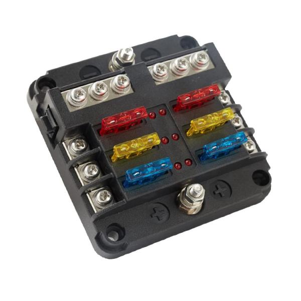 China Blade Fuse Block 12 Volt Fuse Box Holder 6 Circuits Negative Bus Terminal Block With LED Indicator Damp Proof factory