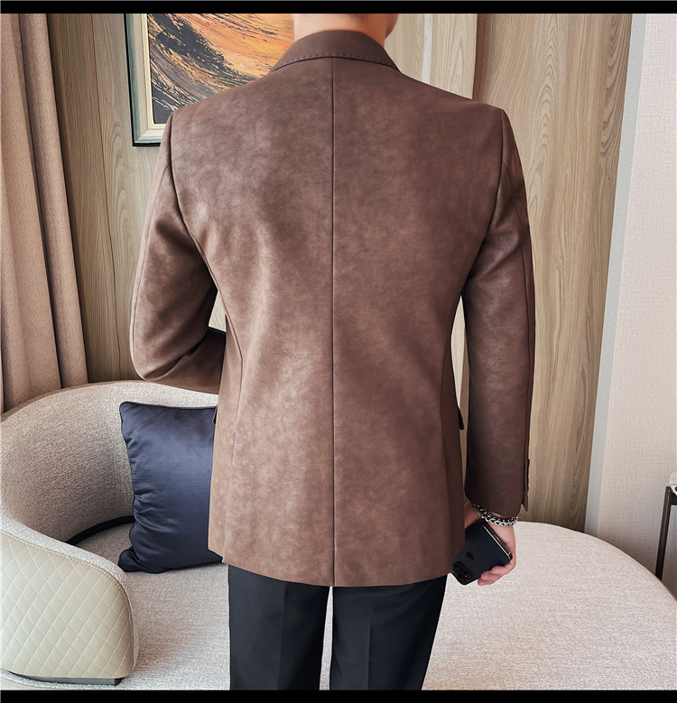 Men's Suede Suit Jacket Business Casual Style Slim Fit Blazer for Men Leather Material