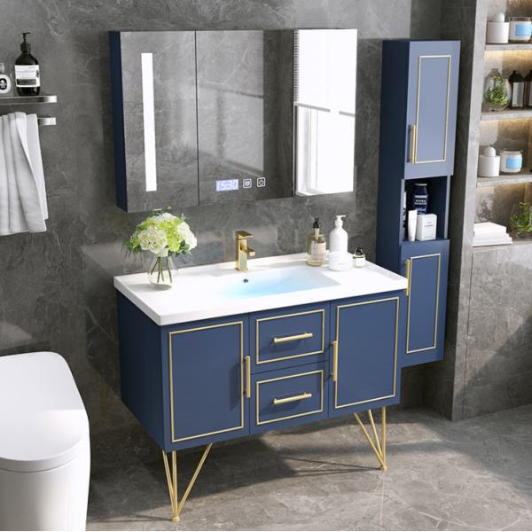 China No Oxidation Bathroom Vanity Cabinet Custom Dark Blue Brown Color factory