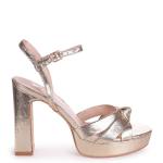 Gold Crinkle Platform Heel Shoes Ultra Soft Metallic Leather For Women