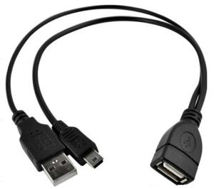 China USB 2.0 A Female to Mini B male OTG Cable with A male power splitter cable factory
