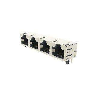 8P8C Shielded PCB Mount RJ45 Modular Connector 1 * 4 Port ISO9001 Certification