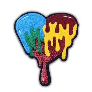 China Iron On Back Glitter Chenille Embroidery Patch Heart Shape Embroidered Cloth Patches factory