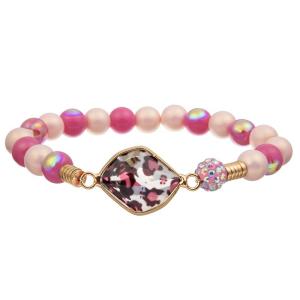 China Leopard Print Crystal Beads Stretchy Bracelet Stackable Handmade Gift factory