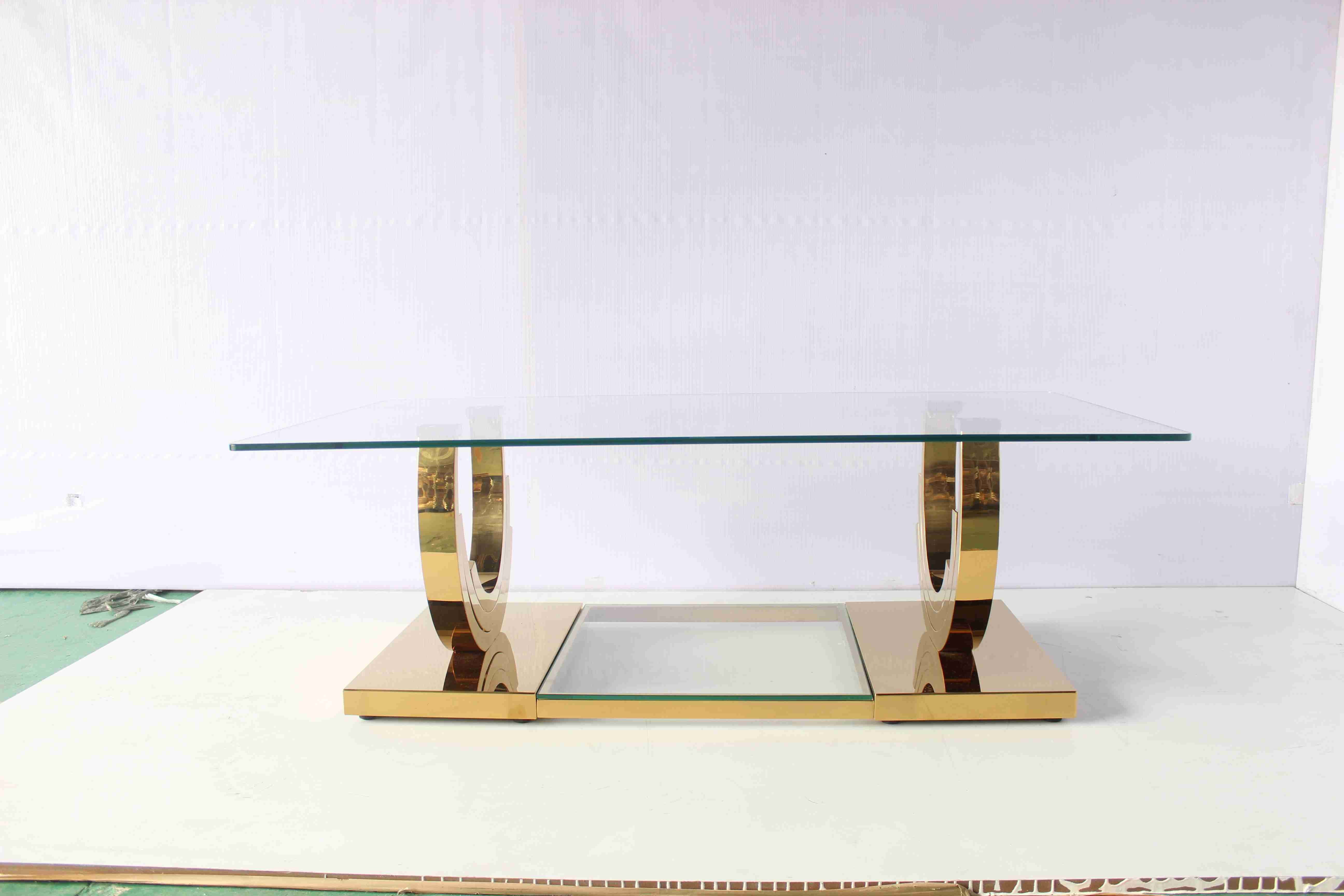 Ti Gold U Shaped Base 2 Piece Coffee Table Set Living Room Home Furniture
