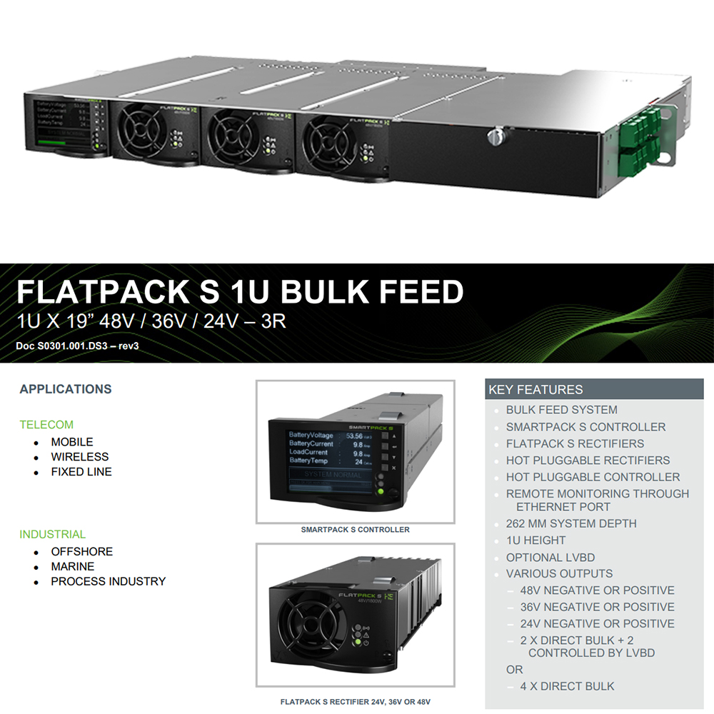 125A Rack Mount Marine Telecom Hybrid System Flatpack S HE 24V/36V/48V 1U Bulk Feed