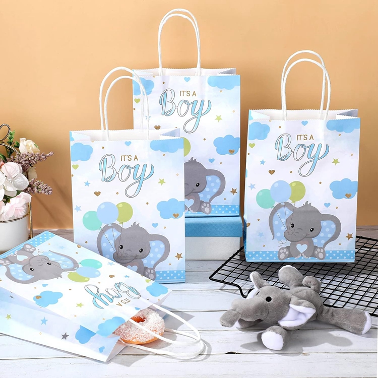 CMYK 4 Color Offset Printing Small Blue Party Shopping Tote Kraft Paper Bag for Kids