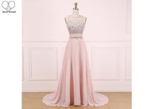 China Sweep Train A Line Ball Gown , Beaded Chiffon Blush Pink Prom Dress Sleeveless factory