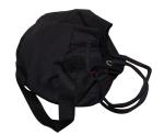 Personalized Canvas Shopper Bag, Black Drawstring Bags With Leather Patch Logo