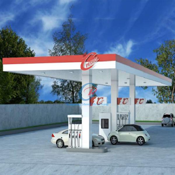 Fireproof Steel Space Frame Structure Building , Gas Station Steel Structure