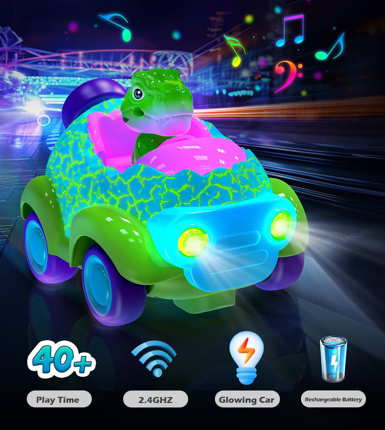 Electric 2.4G Cartoon Remote Control Cars Dinosaur Radio Control Toys for Boys Girls