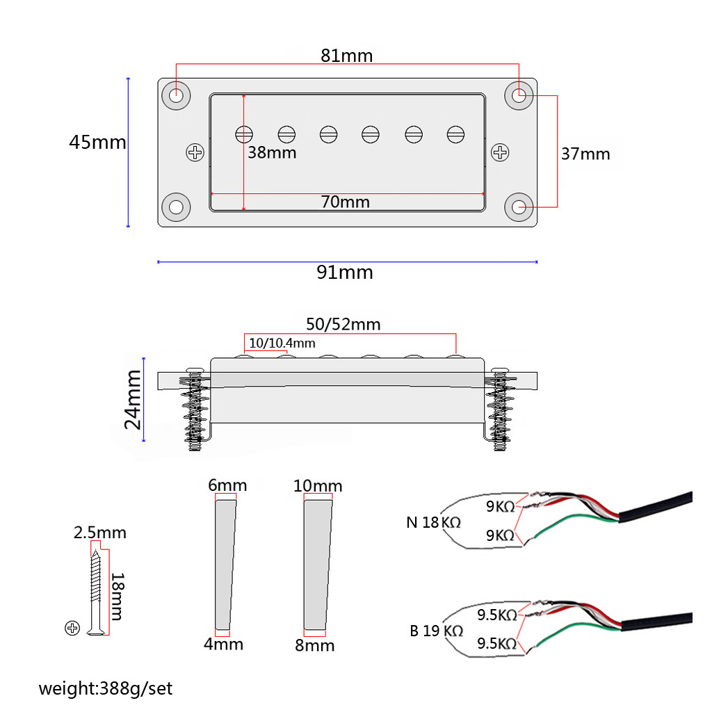 Mini Humbucker Pickup Double Coil Pickups Metal Cover Adjustable Pole-Piece LP Electric Guitars