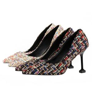 China ZM027 857-1 Pointed Stiletto Pump High Heels Banquet Shoes Temperament Square Heel Small Fragrance Women'S Shoes Single factory