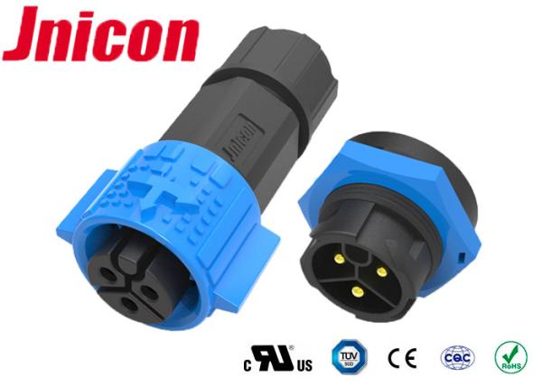 Blue Black Plastic 3 Pin 20A Waterproof Connectors Panel Mount 300V Voltage