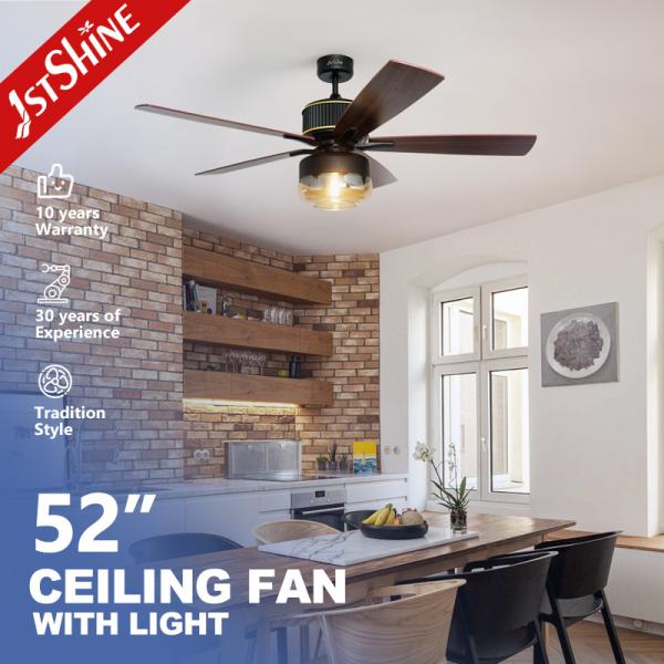 Metal Ceiling Fan Light with 5 Speed Remote Control European Style and Silent DC