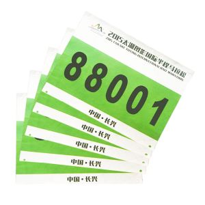 Durable Neon Printed Race Numbers , Rectangular Reflective Marathon Running Bib
