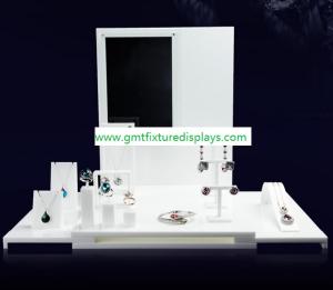 China White Acrylic CounterJewelry Display Set for Showcase Foldable Plexiglass Jewellery Stand With Back Panel factory