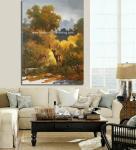 Canvas Classic Animal Oil Painting , Two Deer Framed Wall Art 24" X 36" For