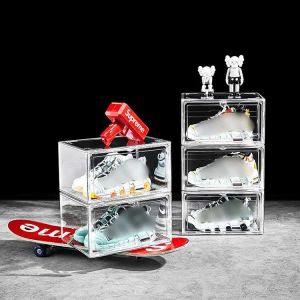 China Stackable Drop Front Clear Plastic Shoe Container Clear Transparent on sale