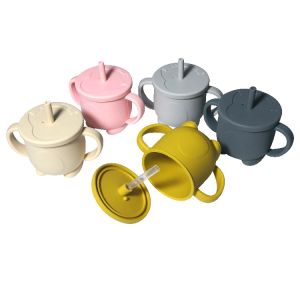200ml Reusable Kids Drinking Water Silicone Straw Cup With Handle